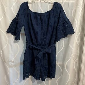 Sperry Navy Blue Eyelet Design Romper, XL